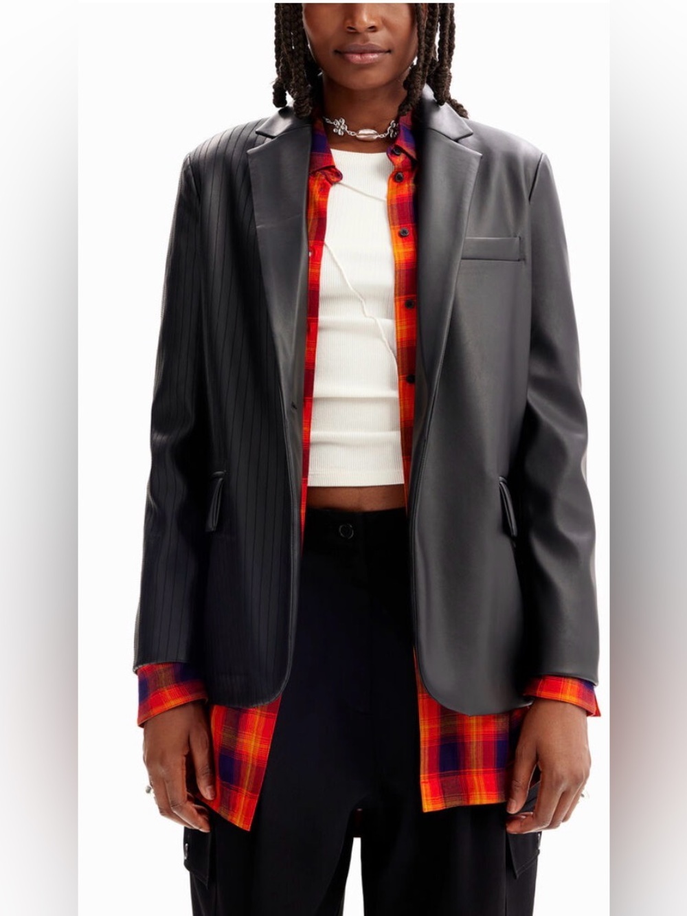 DESIGUAL black leather effect blazer size extra small